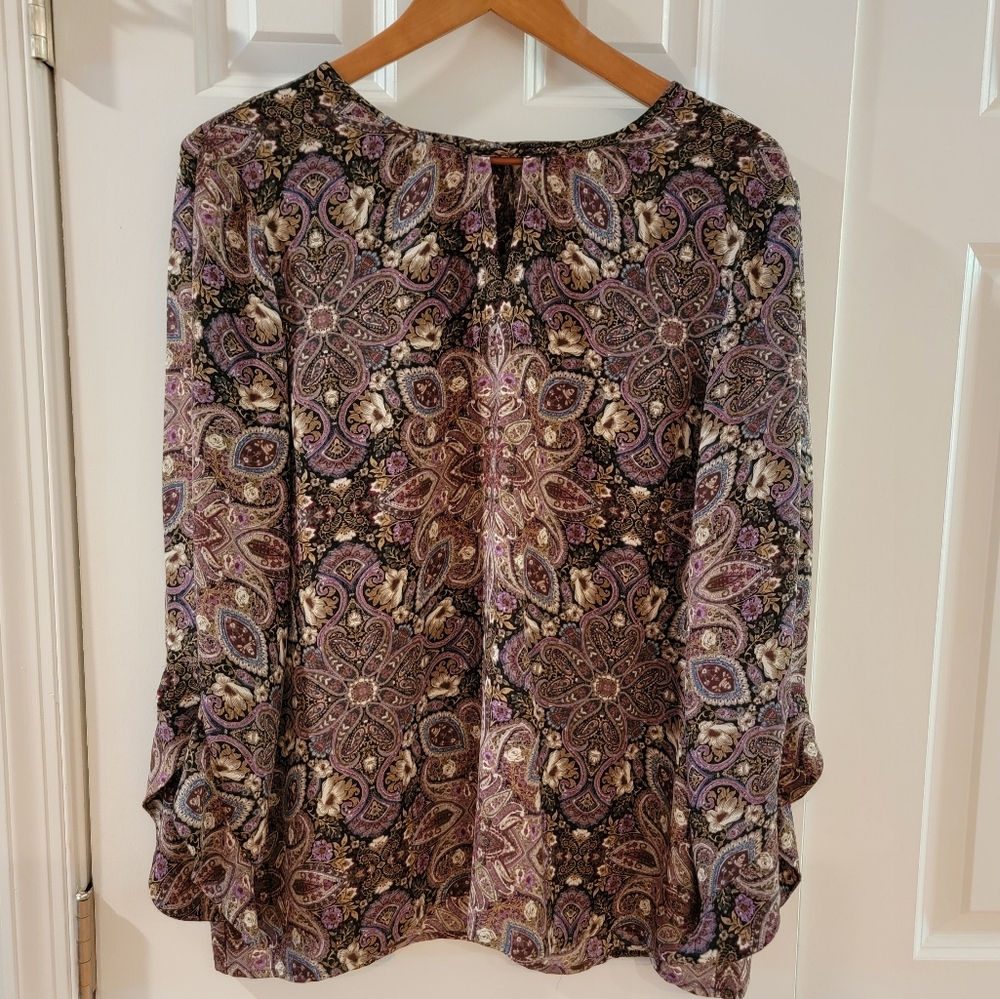 J Jill Paisley Floral Blouse Ruffle Sleeve Large - Picture 2 of 10